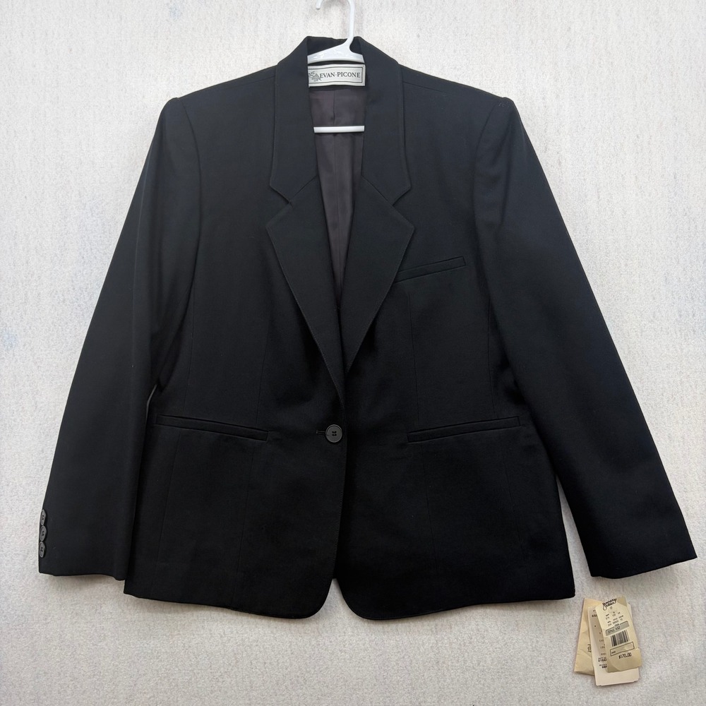 Evan-Picone Executive Suite Black Worsted Wool Blazer Jacket 12 NEW